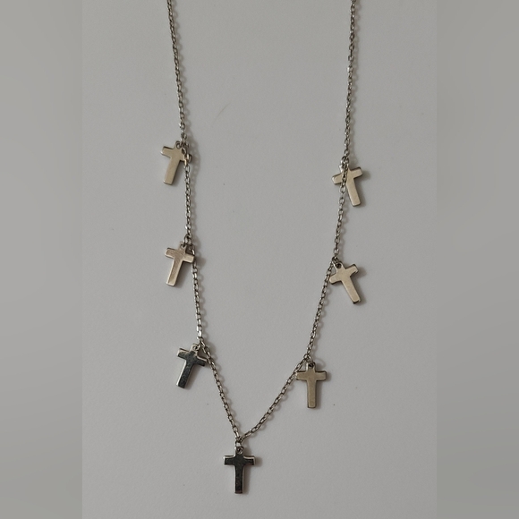 925 sterling silver cross charms necklace 18" euc dainty chain crosses religious - Picture 4 of 7
